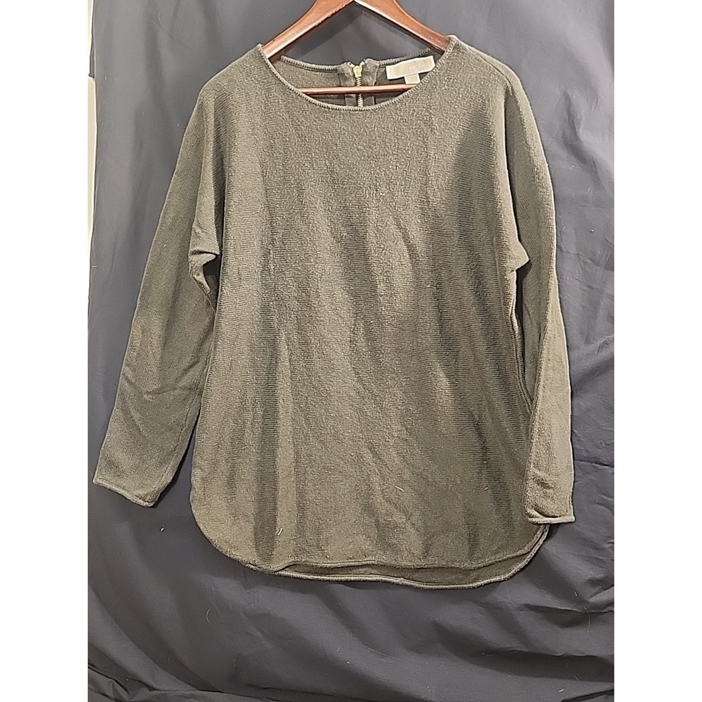 MICHAEL Michael Kors Long Sleeve Army Green  Sweater Sz Large Gold Zipper Back